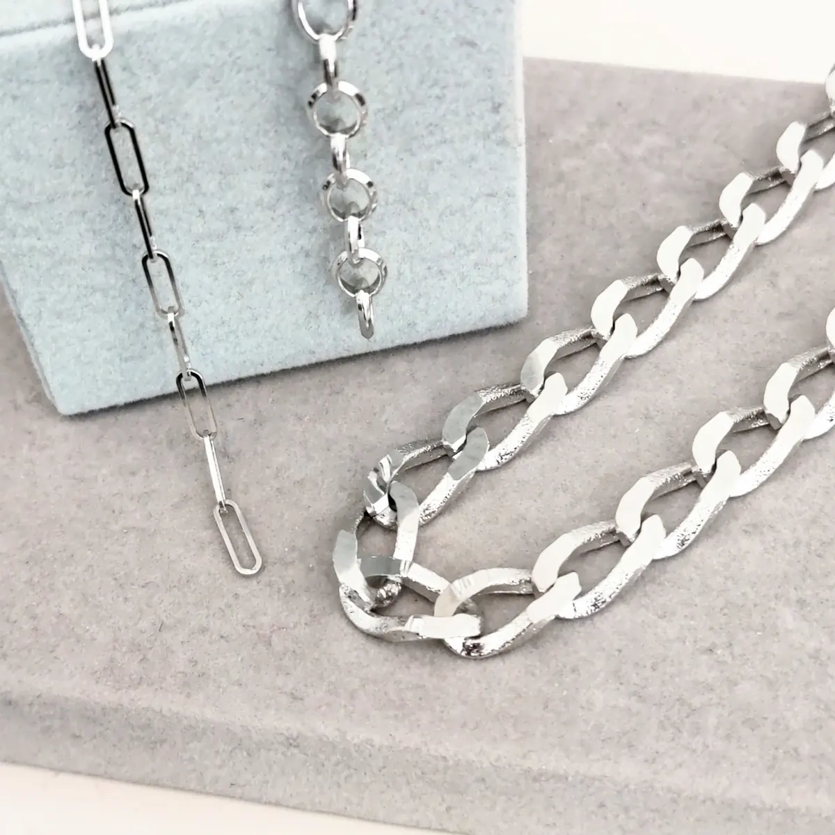 ネックレスチェーンだけ購入したい方向け ロジューム加工のクリップチェーン リングチェーン 喜平チェーン